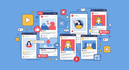 Social Media Feed Interface with User Profiles and Engagement Icons.