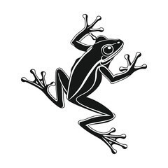 Black Frog Silhouette with Outstretched Limbs on White Background