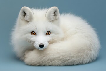 Arctic Fox with Thick White Fur Sitting Calmly on Isolated Background