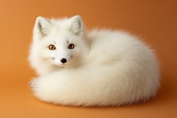 Fototapeta premium Arctic Fox with Thick White Fur Sitting Calmly on Isolated Background