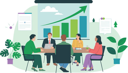 Business Meeting with Presentation Showing Growth and Collaboration in the Workplace