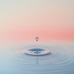 Stunning water drop creating ripples in tranquil pastel pool, perfect for spa or wellness brand imagery