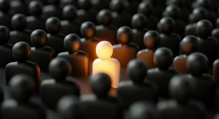 Obraz premium Stand Out from the Crowd Concept with Glowing Individual in Dark Group.