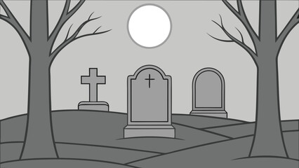 Fototapeta premium Graveyard scene with moon and trees night tombstones