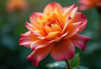 Fototapeta premium vibrant bloom close dew drops nature floral details colorful petals freshness, flower, garden, macro, beauty, blossom, water, leaf, vibrancy, texture, pollen