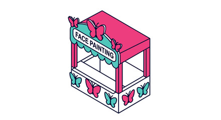 Fototapeta premium Face painting booth with butterflies, colorful carnival stand