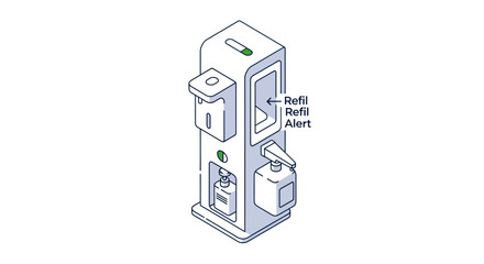 Hand sanitizer dispenser icon with refill alert indicator