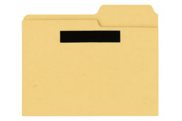 Empty manila folder with black label is isolated on transparent background, ready for customization