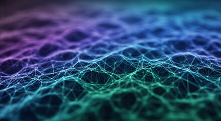 Abstract network connection background with glowing lines and points. Digital data technology and blockchain concept. Scientific visualization.