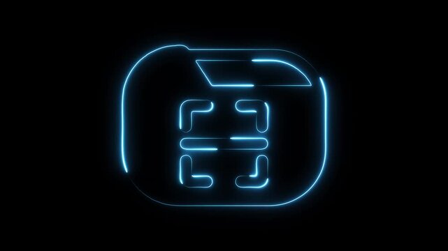 Glowing blue neon scanner icon outline animation on black background digital technology concept futuristic interface - Powered by Adobe