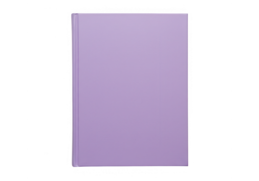 Closed lavender notebook or book, standing upright isolated on transparent background