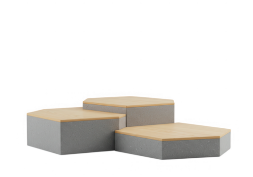 Three tier hexagonal podium display stage isolated on transparent background