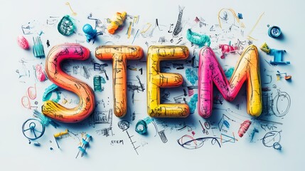 STEM in a science technology Engineering and mathematics idea set with no background