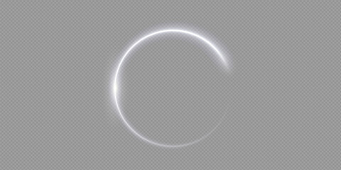Light circle white swirl. Curved white line light effect. Darkening of the moon. Flash vector semicircle and spark light effect. Glowing white speed circle portal on the road.