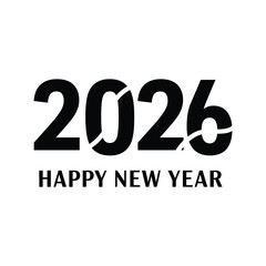 Minimalist Happy New Year 2026 Illustration with Sliced Numbers on White