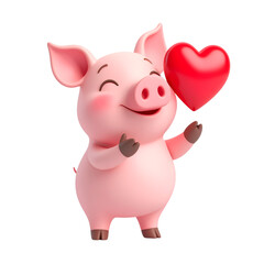 Smiling Piglet with Heart: a cute piglet holding a red heart, evoking a feeling of love and affection.