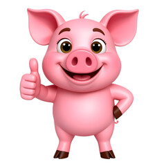 Fototapeta premium Happy Pig Gives Thumbs Up: A cute cartoon pig expresses enthusiasm with a cheerful thumbs up, exuding positivity and optimism through its animated expression and charming design.