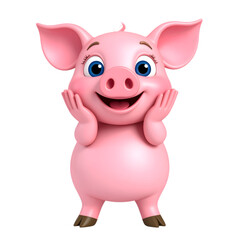 Cheerful Pink Piglet's Playful Pose: A delightful cartoon pink piglet stands, its wide-eyed gaze and joyful expression radiating pure delight and captivating youthful energy