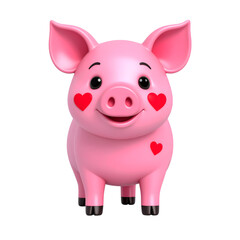 Fototapeta premium Cute Piggy with Hearts: A charming, cartoonish pink pig with hearts on its cheeks, designed to evoke a sense of love and endearment.