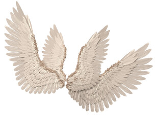 3D rendered illustration of elegant white wings, isolated on transparent background