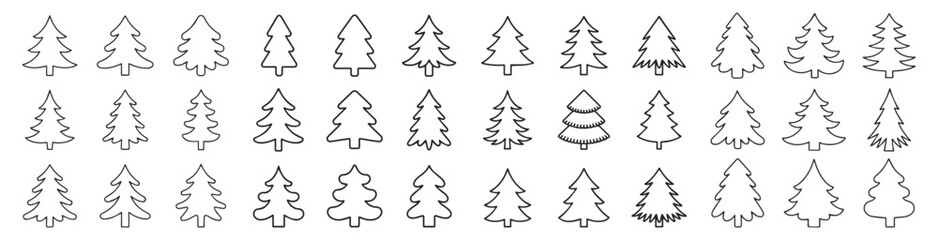 Obraz premium Collection of Hand drawn Black Christmas Trees in Various Styles Perfect for Holiday and Seasonal Designs