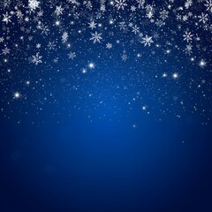 A winter-themed background with a deep blue gradient, featuring a scattering of white snowflakes and small sparkles at the top, digital art, Blue winter background with snow and snowflackes.