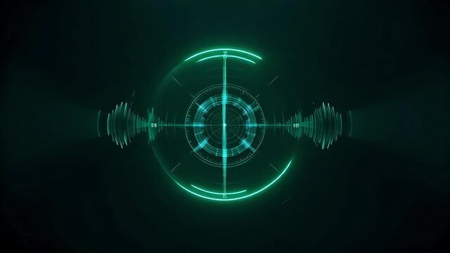 Dynamic futuristic radar screen with neon glow for technology and gaming visuals - Powered by Adobe