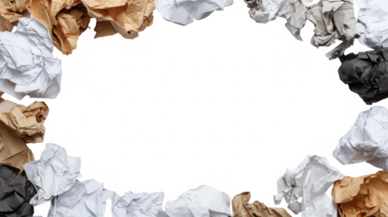 Crumpled Wrinkled Paper Border Frame with Transparent Background