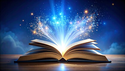 Open book emitting magical light beams