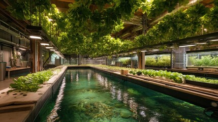 Fototapeta premium Long, narrow green tunnel with plants growing in it
