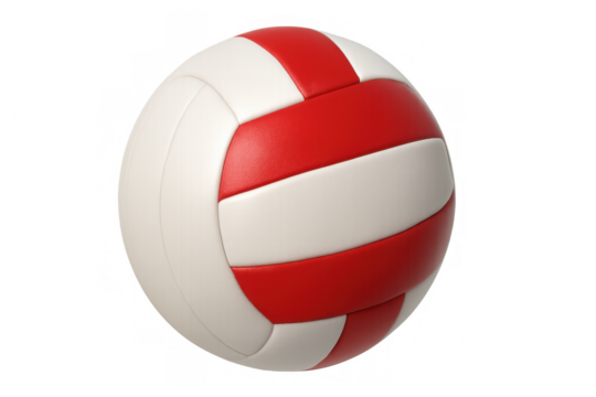 Rotating volleyball spinning against transparent backdrop, bright red-white color scheme suitable for athletic graphic design needs