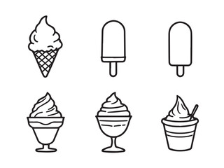 Line drawing set of different ice cream illustrations