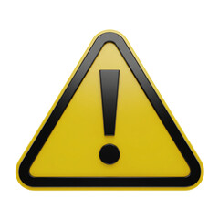 Yellow warning triangle sign with black exclamation mark isolated on transparent background