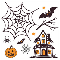  Halloween. Halloween Icon Set. Halloween set clipart vector. Halloween Flat Design Icon Set. Set of Halloween Pumpkins Silhouette.