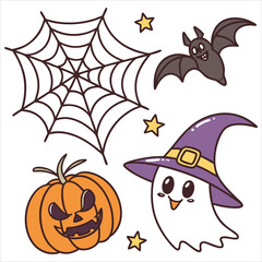  Halloween. Halloween Icon Set. Halloween set clipart vector. Halloween Flat Design Icon Set. Set of Halloween Pumpkins Silhouette.