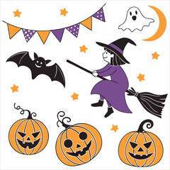  Halloween. Halloween Icon Set. Halloween set clipart vector. Halloween Flat Design Icon Set. Set of Halloween Pumpkins Silhouette.