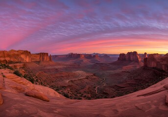 Desert canyon at sunset, red rocks and soft shadows

