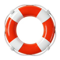 A bright orange and white life preserver