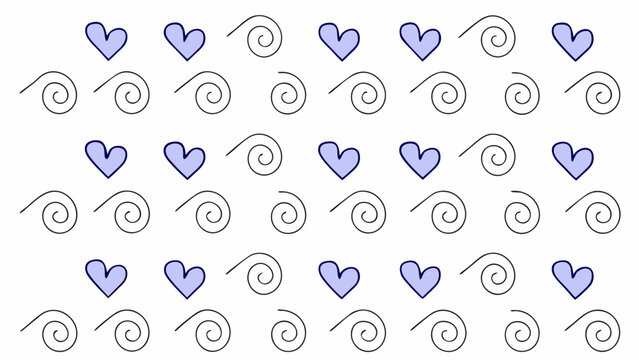 A playful pattern featuring alternating purple hearts and swirling lines, evoking a whimsical and cheerful vibe.