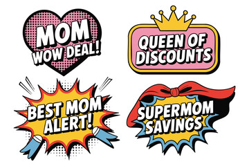 Super Mom Comic Speech Bubbles: Mother's Day Sale Design Elements