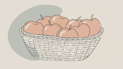 A woven basket filled with ripe apples, showcasing a warm and inviting harvest aesthetic.