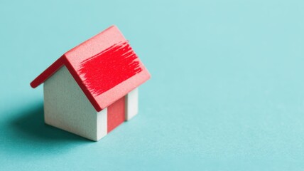 Miniature house model on a teal background, showcasing creative design and colors.