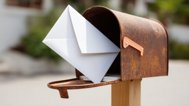 Real estate foreclosure crisis, A rustic mailbox with a letter peeking out, set against a blurred background.