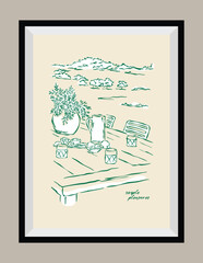 La Dolce Vita illustration with an aesthetic quote. Vacation sketch style drawing.