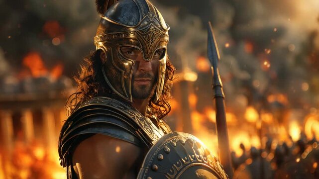 Olympian warlord: deity essence, Greek heritage, Roman god, fierce embodiment, traditional weapon, mountain realm, sacred mythology, ancient warfare, divine origin, martial identity