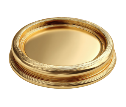 A golden, circular,  ornamental disc with a raised, textured rim
