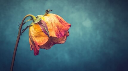 Faded rose on teal backdrop