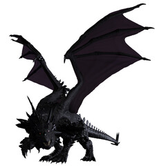 Fototapeta premium 3D rendered black dragon with dark crystals isolated on transparent background