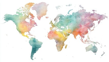 Watercolor world map, pastel colors
