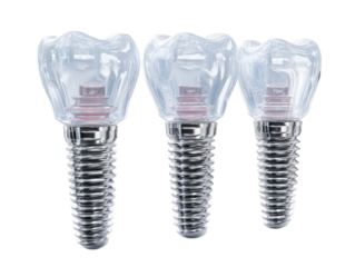 Dental implants, three, clear protective coverings